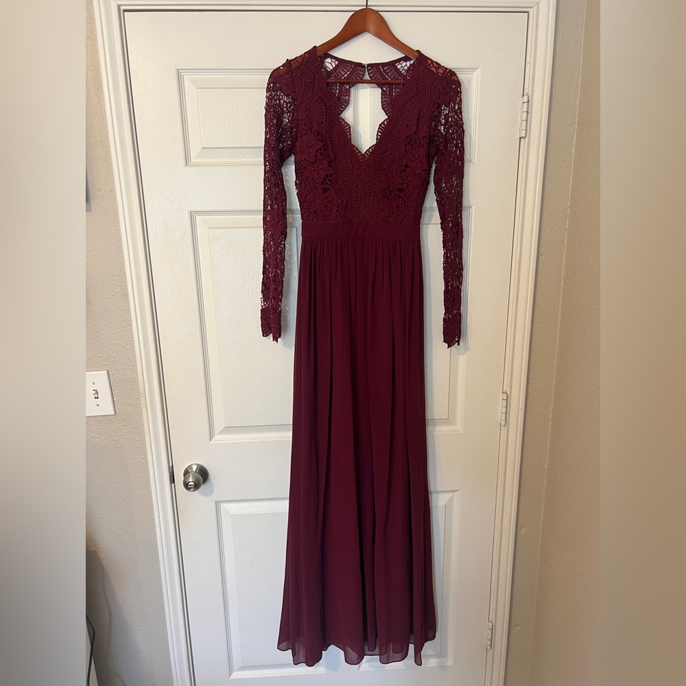 Lace and Chiffon Burgundy Dress